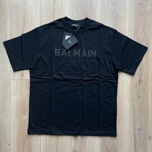 XXL RELAXED FIT BALMAIN MEN`S BLACK COTTON T-SHIRT CREW NECK SHORT SLEEVE